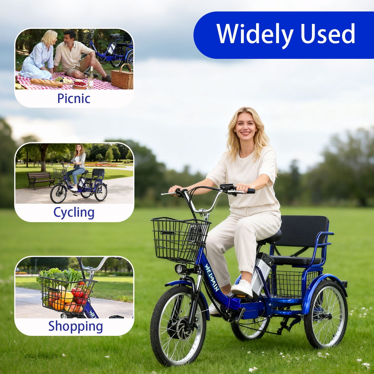 Electric Tricycle for Adults,20 Inch electric trike,36V 13AH Removable Li-Battery,3 Wheel 350w Ebike Suitable for Carrying Passengers and Cargo