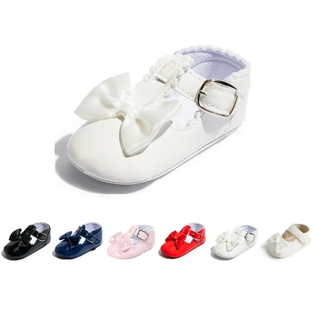 

Meckior Baby Girls Dress Shoes Infant Mary Jane Bowknot Soft Sole PU Leather Princess Wedding Flats for First Walkers 3-18M
