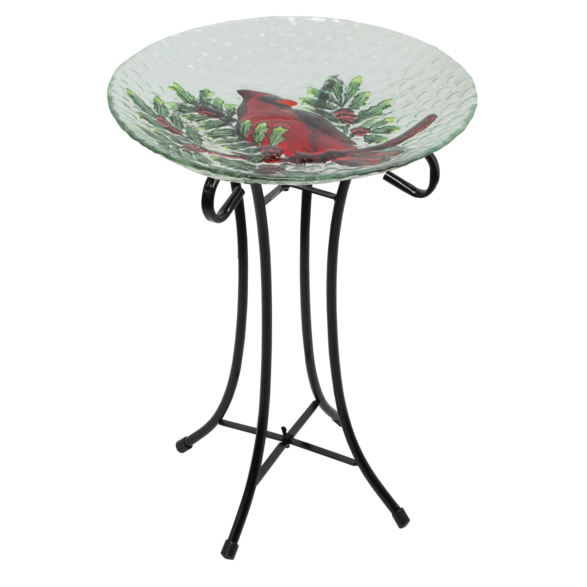 Northlight 21" Red Cardinal and Pine Cone Glass Bird Bath with Stand