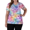thumbnail image 3 of Dweltoz Women's Scrubs Healthcare Top Print Short Sleeve Scrub Shirts Soft Stretch V-Neck Tops Classic Fit Anti-Wrinkle Scrub With 2 Pockets,Purple Pink 4XL, 3 of 5
