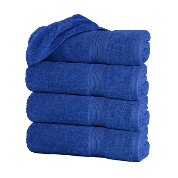 Pack of 4 Royal Blue Luxury Bath Towels Set 100 Cotton (27 x 55 Inch