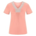 thumbnail image 5 of Blusa informal de manga corta con cuello en V para mujer con encaje sólido informal Fridja  hjk4304, 5 of 5