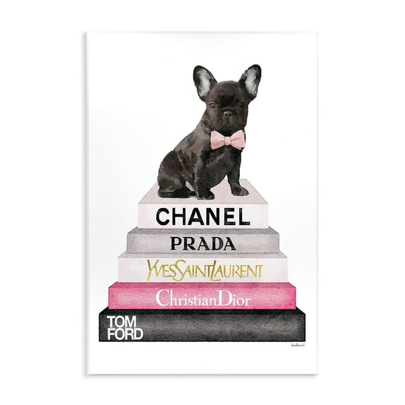 Stupell Book Stack Fashion French Bulldog Wall Art wood plaque - 10 x 15