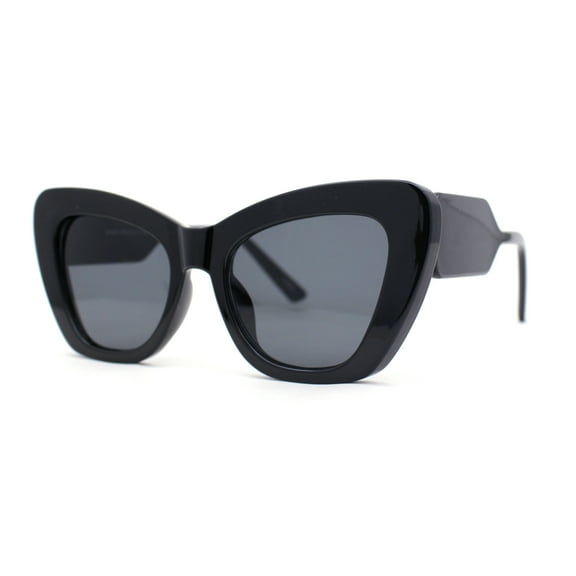 Womens Mod Cat Eye Thick Plastic Fashion Sunglasses All Black