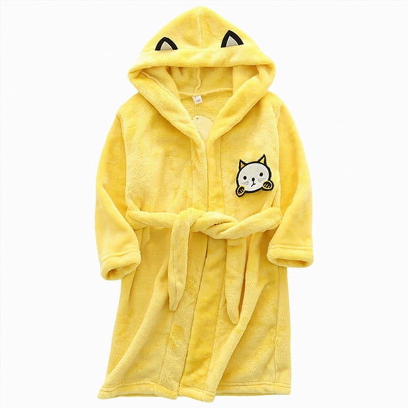WUANDIXFA Boys Girls Robe Kids Flannel Hooded Bathrobe Sleepwear Pajamas Toddler Soft Plush Robes for Girls Bath Robe Kids,Yellow,11-12 Years