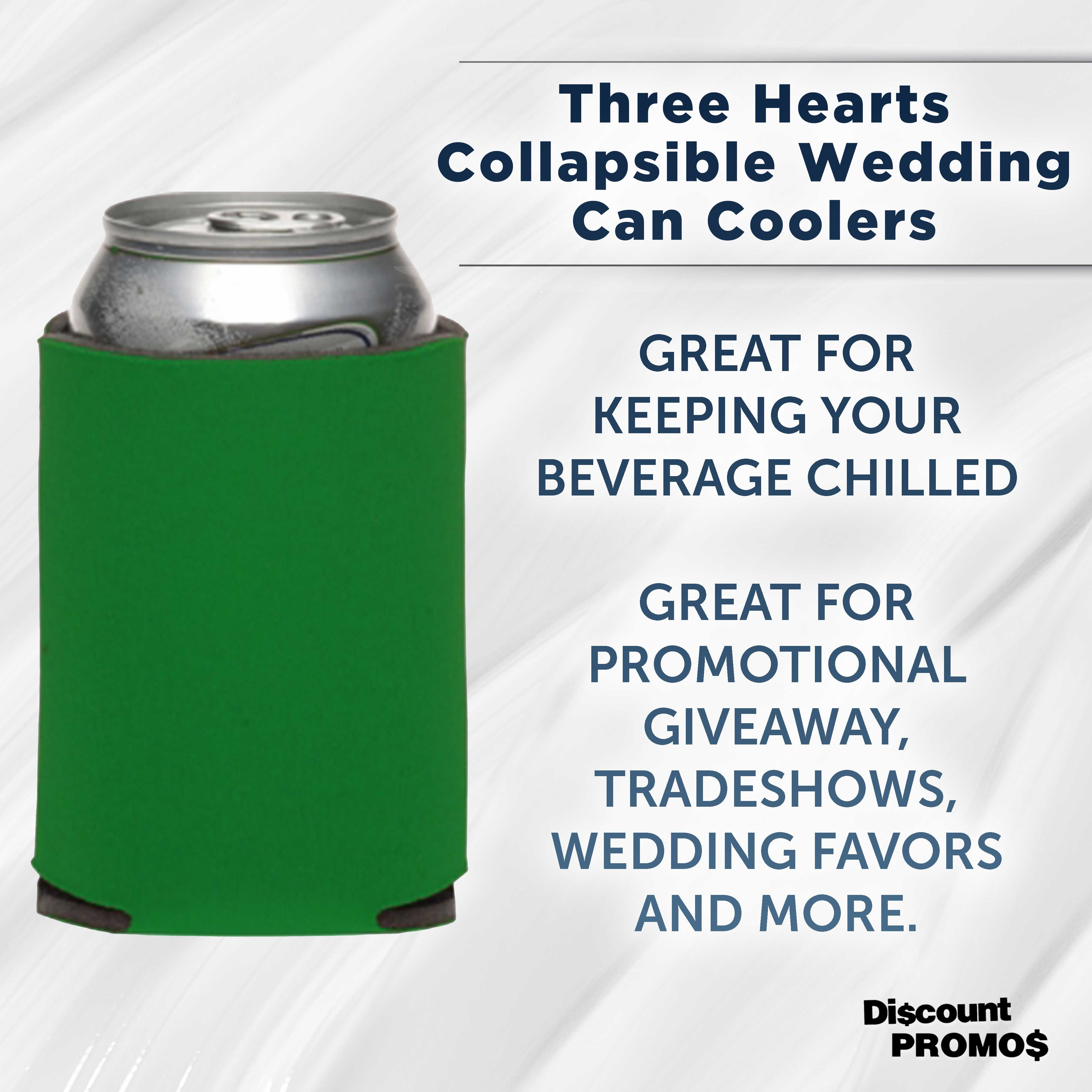 Three Hearts Collapsible Wedding Can Coolers Set of 10, Bulk Pack - Great for Beer, Soda, Other Beverages - Kelly Green