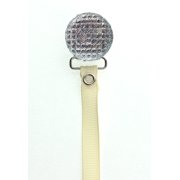 Quilted Crystal Pacifier Clip with Solid Ribbon, Earthy Colors