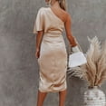 thumbnail image 7 of Sngxgn Women's Ruched Bodycon Dress Long Sleeve Front Drape Crew Neck Midi Dress(Gold,M), 7 of 7