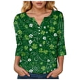 thumbnail image 5 of GEWSEY St Patricks Day Shirt Women Sequin Shamrock Graphic Tees Irish Crewneck 3/4 Sleeve Shirts Funny Saint Pattys Outfits (Dark Green, S), 5 of 9
