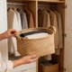 thumbnail image 1 of Cesta de almacenamiento plegable con asa – Contenedor organizador de madera tejida, contenedor decorativo de almacenamiento, estantería de armario, habitación de bebé, salón, uso del armario, 1 of 6