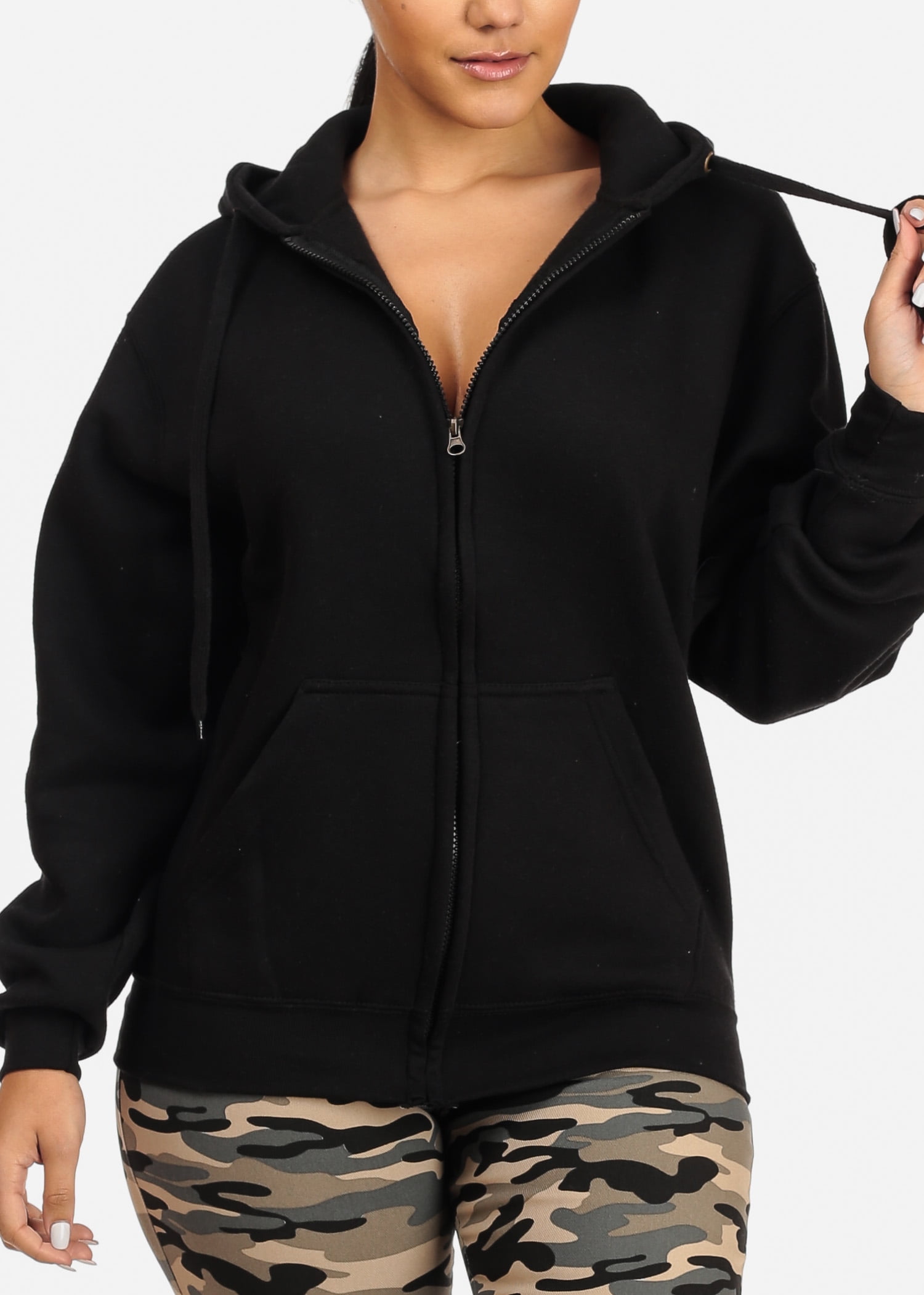 Solid black hoodie womens Clearance