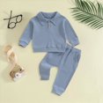 thumbnail image 2 of TOWED22 Toddler Baby Boy Fall Winter Clothes Long Sleeve Sweatshirt Pullover Tops + Joggers Pants Outfit Set Size:0-6 M,Color:Blue, 2 of 6