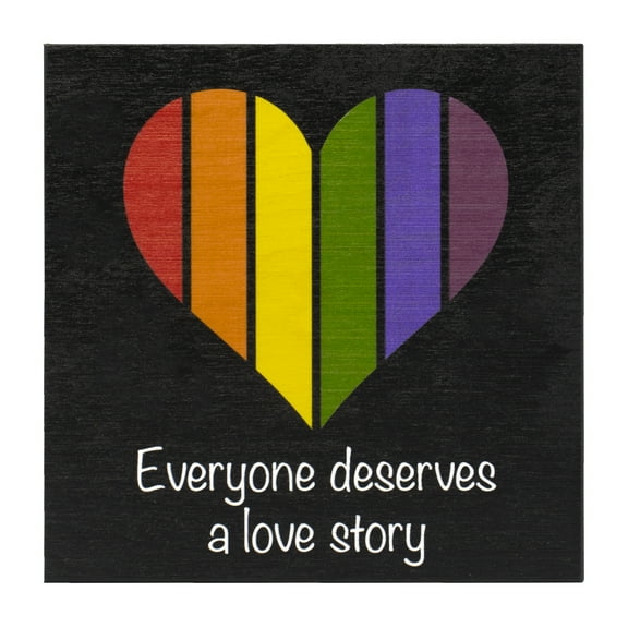 JennyGems Everyone Deserves a Love Story, Rainbow Flag Decorations, Gay Pride Sign, Rainbow Pride Decorations, Gay and Lesbian LGBT Gifts, 5.5x5.5 Inch Wood Sign, LGBTQ Pride Gifts