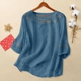 thumbnail image 2 of Vinsonshop Linen Shirts Peasant Tops Tunic Tops Boho Peasant Retro Embroidered Boho Loose Floral Gauze Tunics Cotton Embroidered Peasant Vintage Embroidered Blouses Blue M, 2 of 8