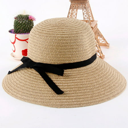Fashion Women Sun Hat Straw Hat Wide Brim Summer Beach Headwear Khaki ...