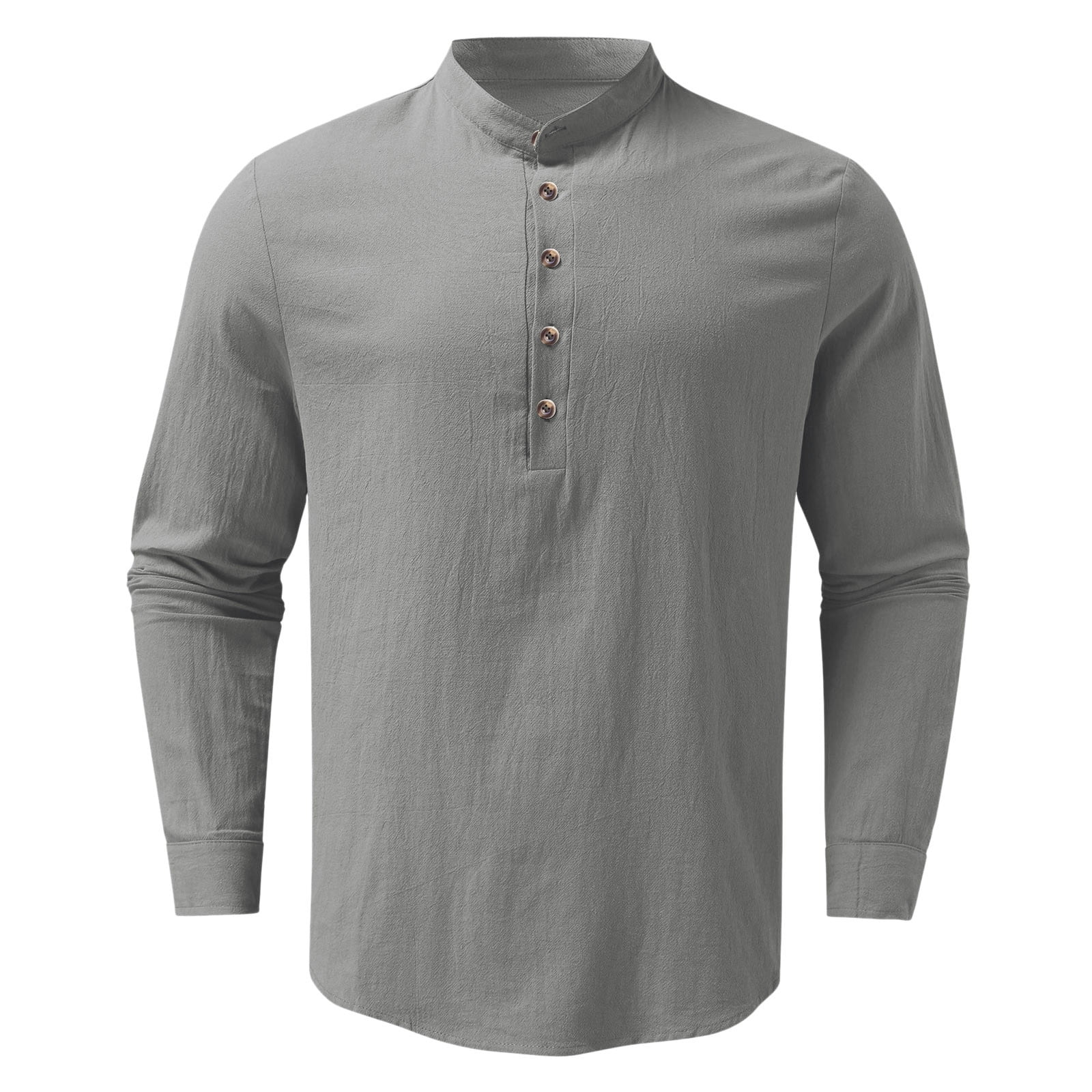 Men Fashion Casual Top Shirt Simple Comfortable Solid Color Collar Button  Collar Shirt Top Long Large Tall T
