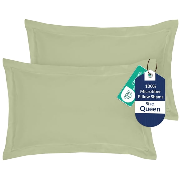 Royale Linens Pillow Shams 2 Pack Queen Size 20x30 Inch Brushed 1800 Microfiber Bed Pillow Shams, Wrinkle Resistant Super Soft and Cozy Back Overlap Closure Oxford Pillowcase (Queen, Sage Green)