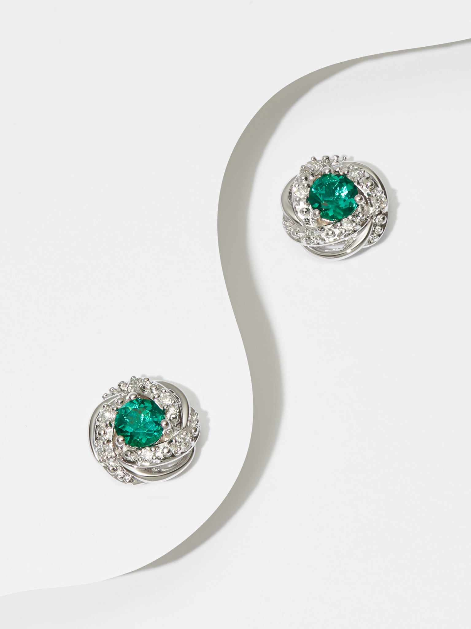 Forever Facets Lab Grown Diamond and Created Emerald Sterling Silver Stud Earrings, Adult Female