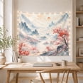 thumbnail image 5 of Pink Blossoms Beside Blue-Gray Mountains and Water, Serene Watercolor for Nature Lovers, Landscape Decor, New Home Gift, Tapestry Wall Hanging for Bedroom and Living Room, 5 of 7