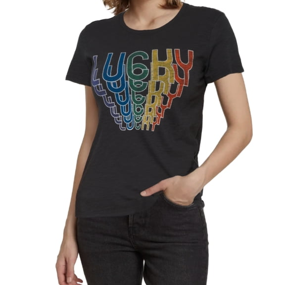 Lucky Brand Women's Rainbow Cascading Lucky Graphic Print Soft Cotton T-Shirt Top