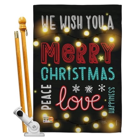 Breeze Decor BD-XM-HS-114144-IP-BO-D-US17-BD 28 x 40 in. Lightful Merry Christmas Love Winter Impressions Decorative Vertical Double Sided House Flag Set & Pole Bracket Hardware