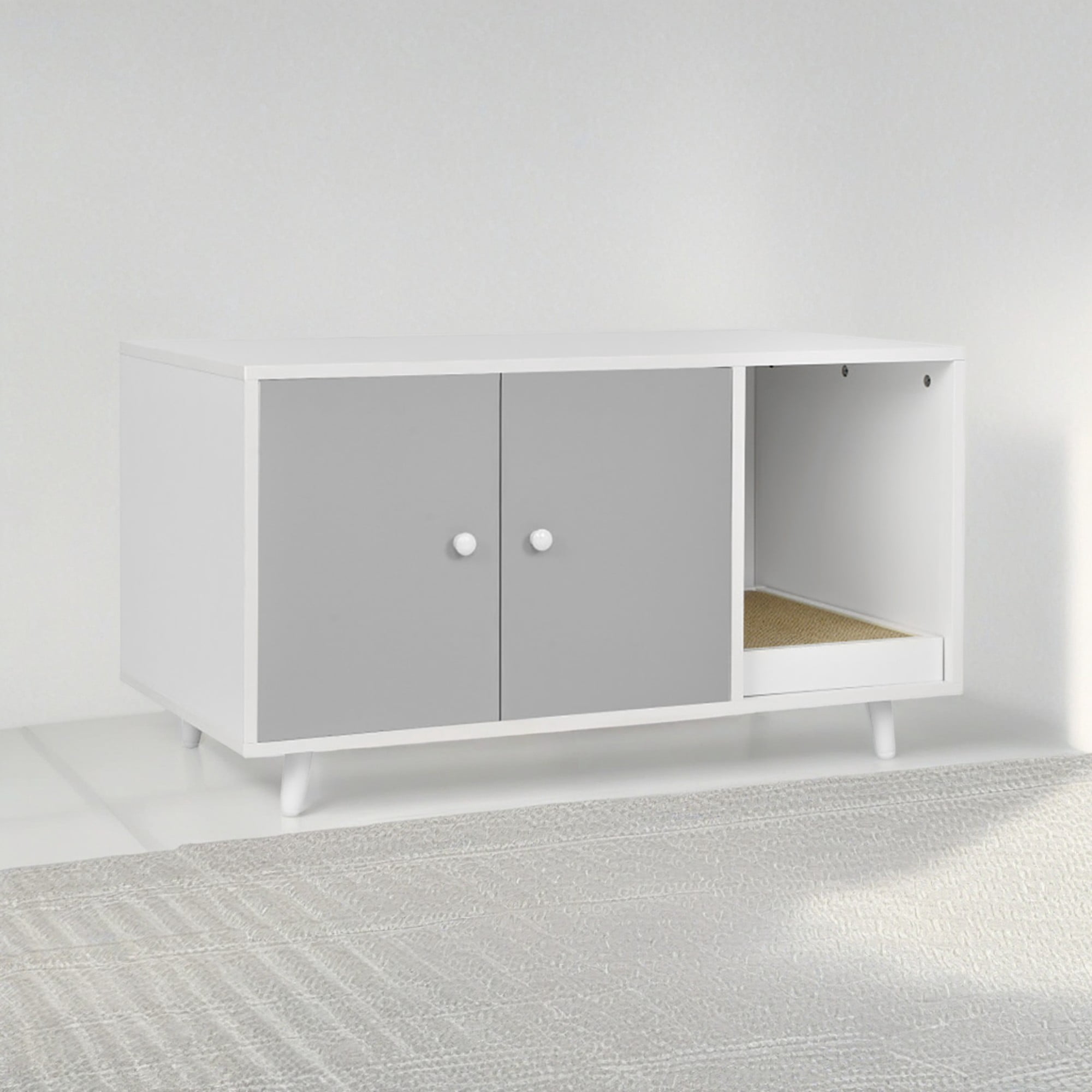 Pefilos 35" Hidden Cat Litter Box Enclosure with Divider and Double Doors, Cat House Washroom Furniture, Gray