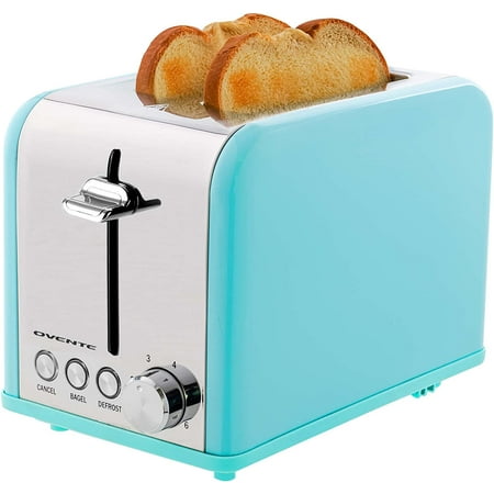 Ovente Electric Stainless Steel 2 Slice Toaster, Extra Wide Slot with 6 Toast Settings and Removable Crumb Tray Perfect for Bread English Muffins Rolls and Bagels, Compact Kitchen, Turquoise TS2450T