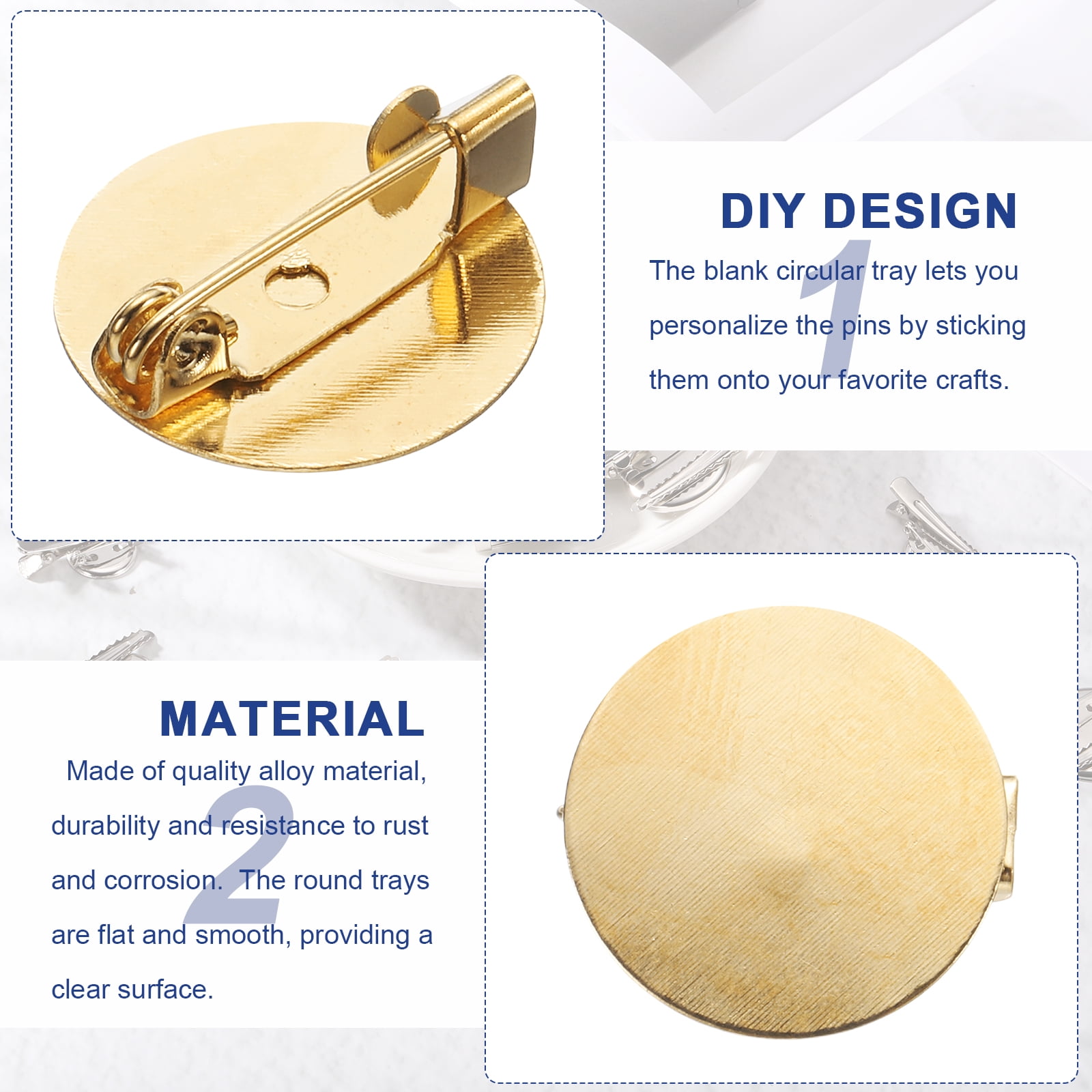 Unique Bargains Brooch Blank Round Trays with Pin Jewelry Making Crafts Gold 0.6"