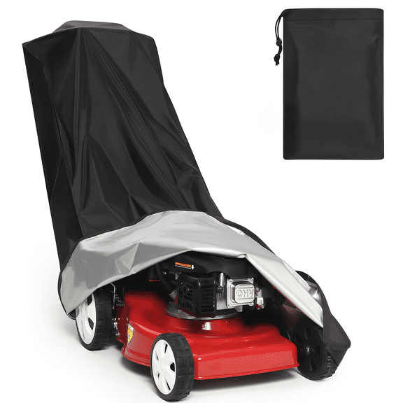 Lawn Mower Cover with PA Coating & Double Drawstring & Storage Bag, Heavy Duty 600D Polyester Oxford Push Mower Cover, Waterproof Lawnmower Covers for Outdoor