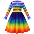 thumbnail image 2 of Girls Rainbow Long Sleeve Stripe Dress Halloween Costume, 2 of 7