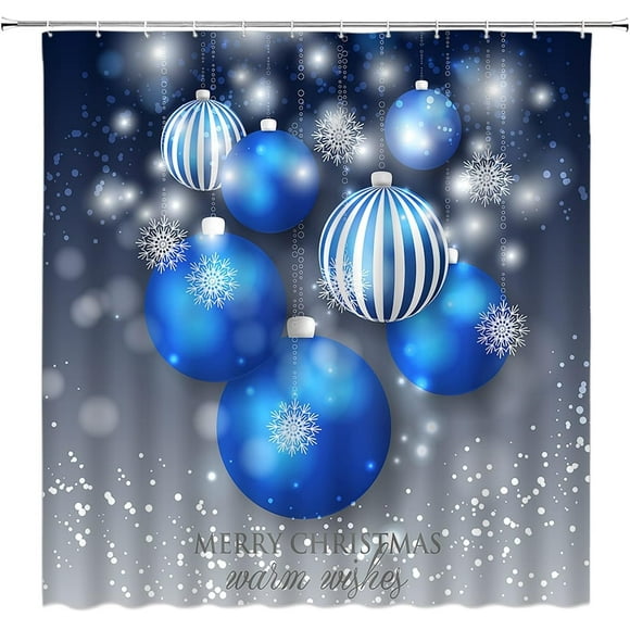 Rideau de Douche de Noël Boules de Noël Flocon de Neige Joyeux Hiver Vacances Réveillon du Nouvel An Festival Neige Joyeux Noël Décoration Tissu Rideau de Salle de Bain avec Crochet