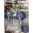 thumbnail image 5 of Outdoor Tablecloth with Umbrella Hole for Patio/Picnic/Party/Camping, Japanese Waterproof Table Cloth Round Cover Washable, Navy Blue Country Flowers Leaves Aesthetic (Dia 54"), 5 of 8