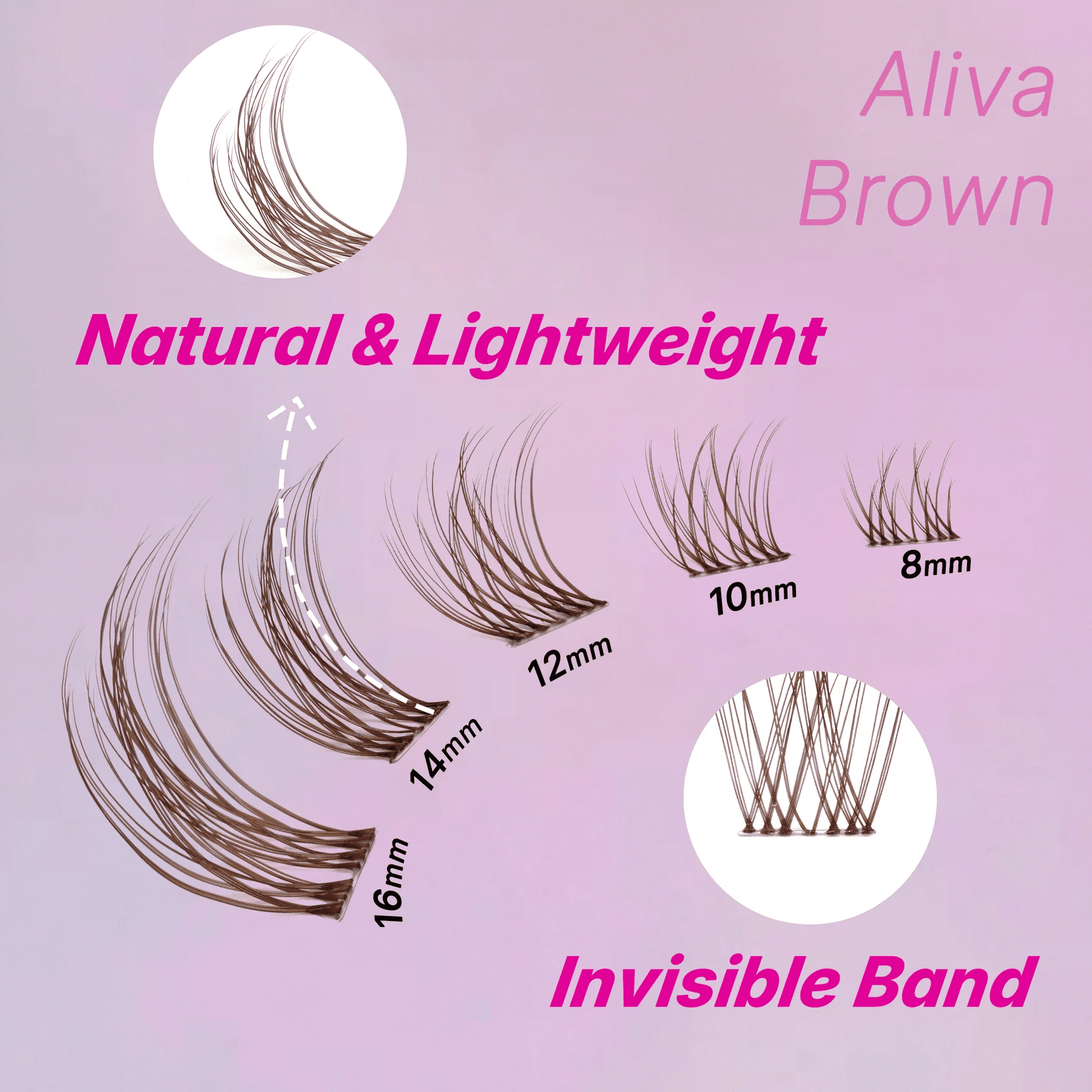 VEYESBEAUTY Aliva Feather Wispy Lash Clusters Extensions Brown Individual Eyelash Kit– Soft Wing, Invisible Band, Lightweight & Reusable, 140 Clusters (8-18mm)