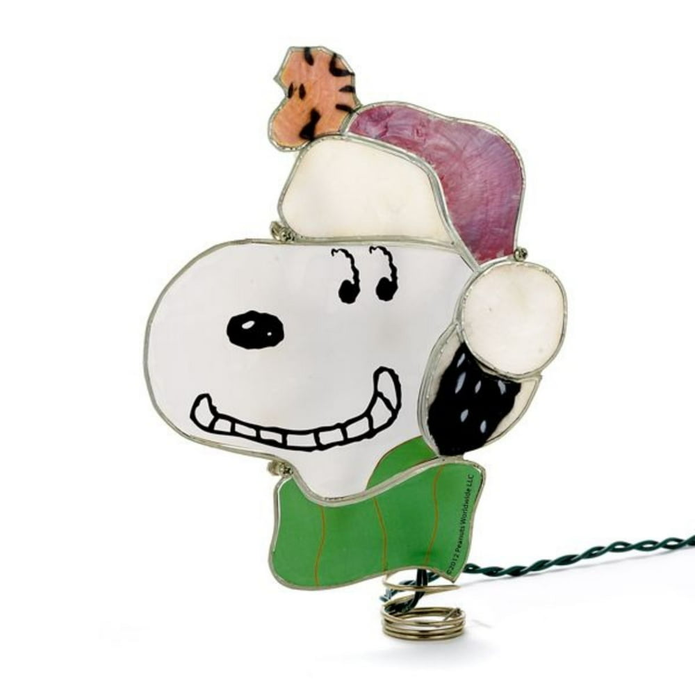 9" Lighted Silver Glittered Peanuts Snoopy and Woodstock Christmas Tree