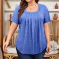 thumbnail image 2 of Plus Size Tops for Women Short Sleeve Square Neck Summer Loose Fit Tunic Top for Leggings  Blue 4XL, 2 of 6