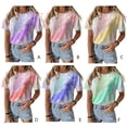 thumbnail image 4 of Femmes T-shirt Col Rond Manches Courtes Cravate-Teintes Femmes Manches Courtes Imprimées Haut Décontracté, Rouge Vin, XL, 4 of 8