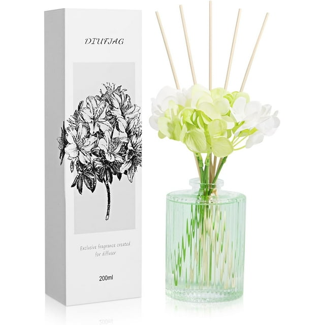 6.7 oz Forest air Reed Diffuser with 5 Rattan Sticks,200 ml Scent Diffuser for Home, Air Fresheners Long Lasting up to 50 Days,with 6 Artificial Flowers