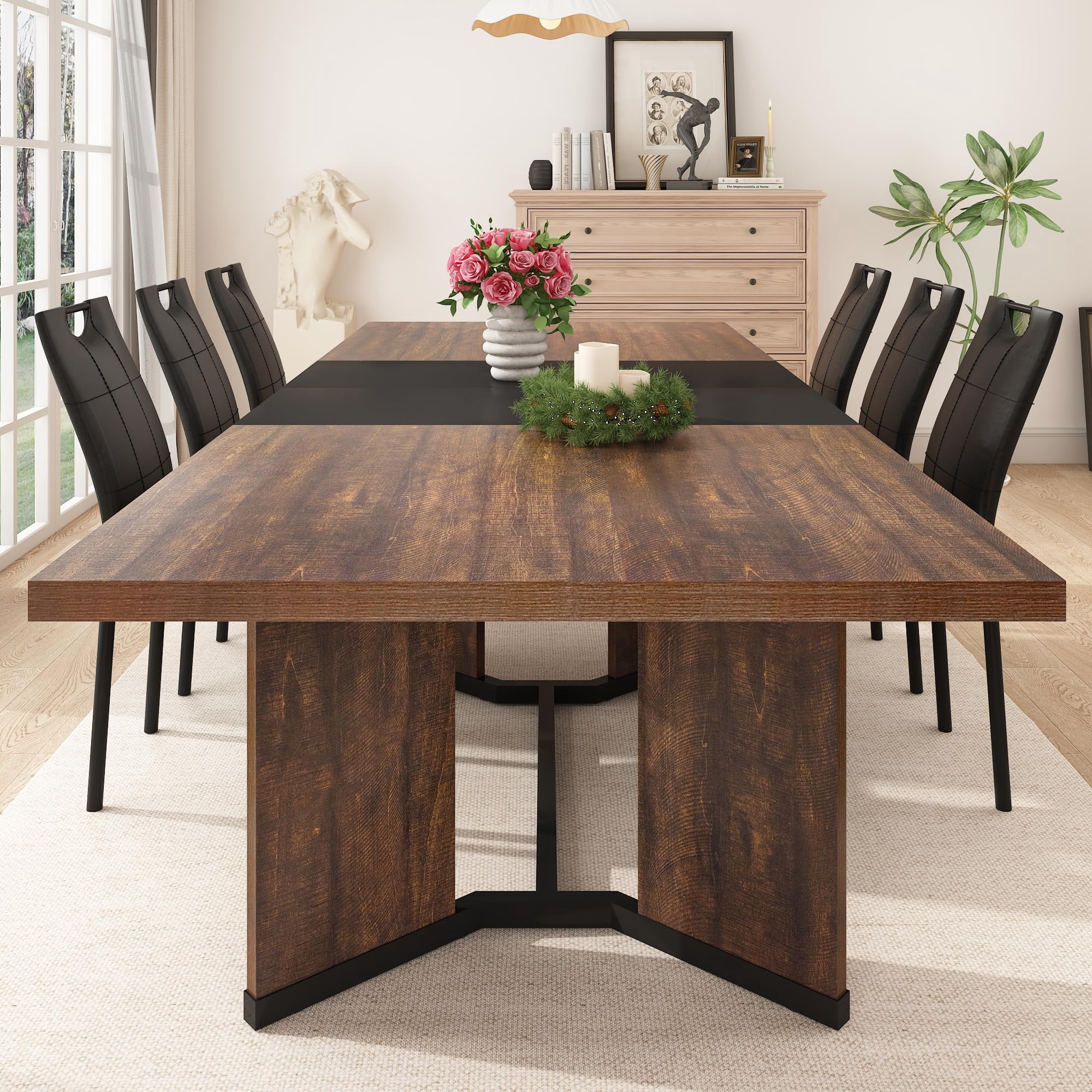Blotout Extendable Dining Table for 6-10 Person, 59'' to 86.6'' Modern Farmhouse Wooden Kitchen Table, Rectangle Expandable Dining Room Table, Large Expanding Table (Rustic Brown)