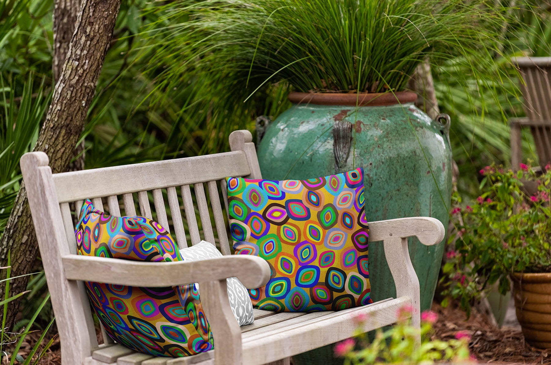 16" x 16" Simply Daisy Modern Leaf Pile Polyester Indoor/Outdoor Pillow, Multi Qty 1
