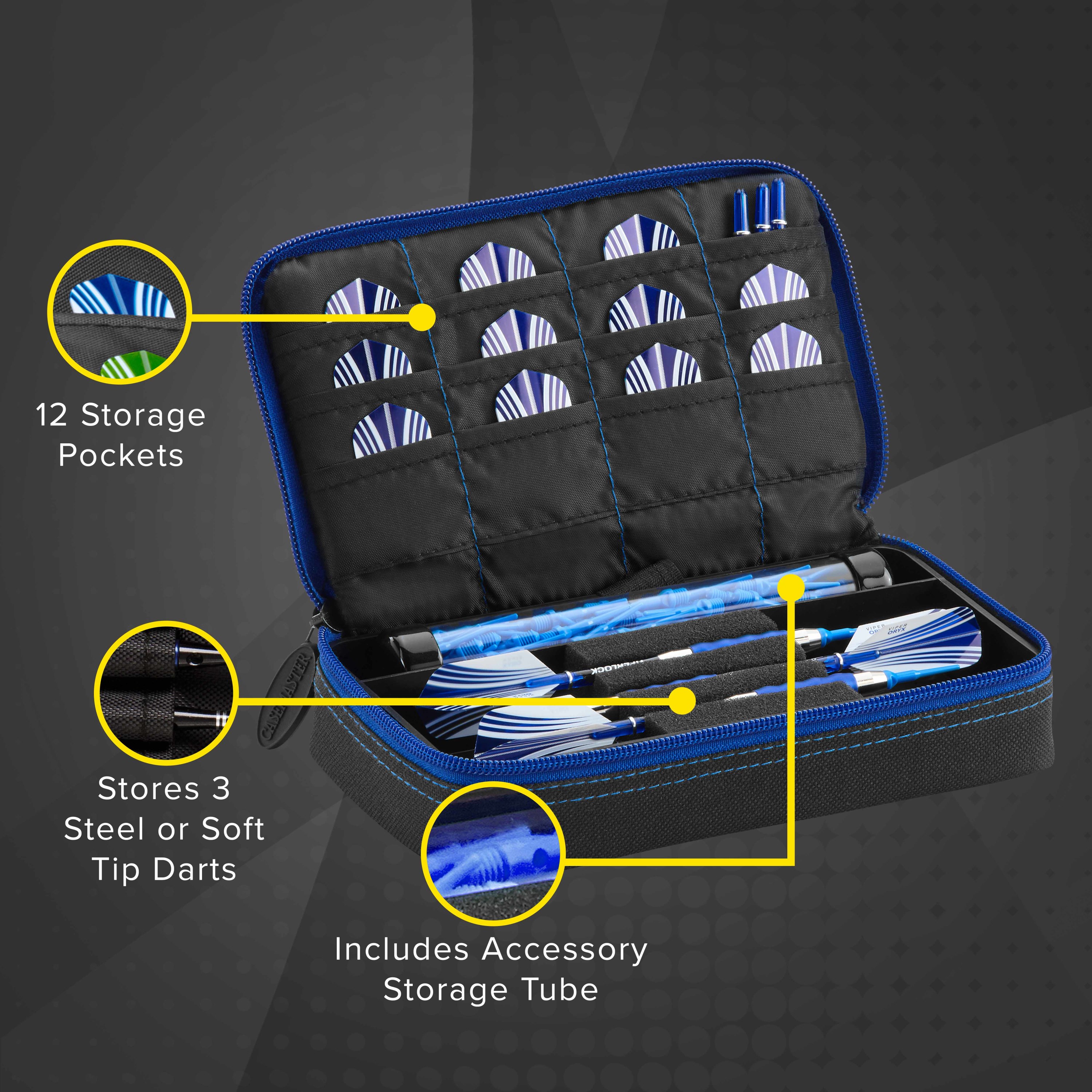 Casemaster Plazma Dart Case Black with Sapphire Zipper