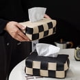 thumbnail image 5 of High-end light luxury style creative woven leather paper box for car use in black and white checkerboard pattern for living room, 5 of 5