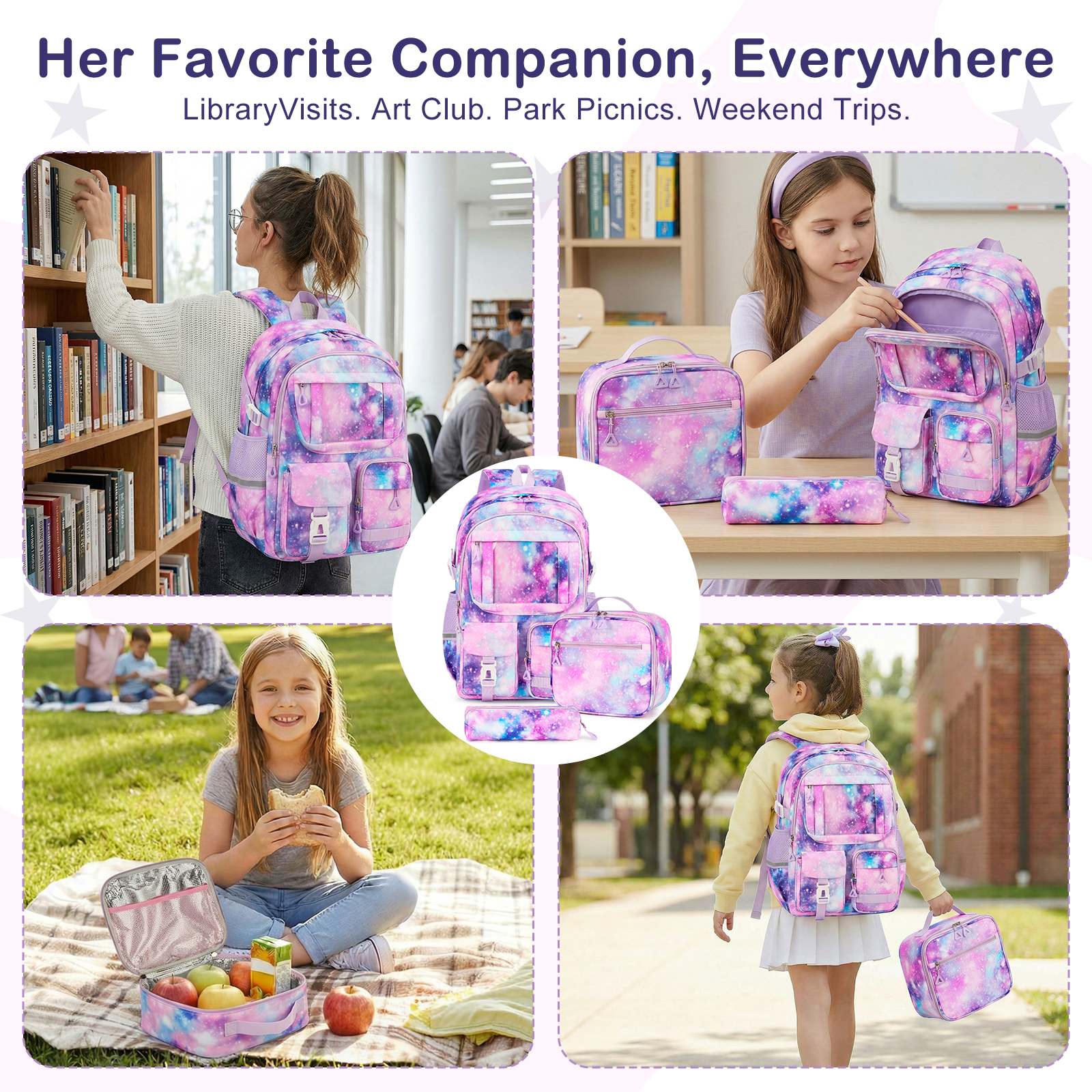Mochila escolar para adolescentes, set de 3 piezas, para secundaria, ligera y duradera, casual para exteriores, para universidad 6