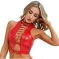 thumbnail image 3 of TiaoBug Womens PU Leather Vest Sleeveless Crop Corset Top Rave Party Hollow Out Lace Up Tank Tops Red XL, 3 of 7