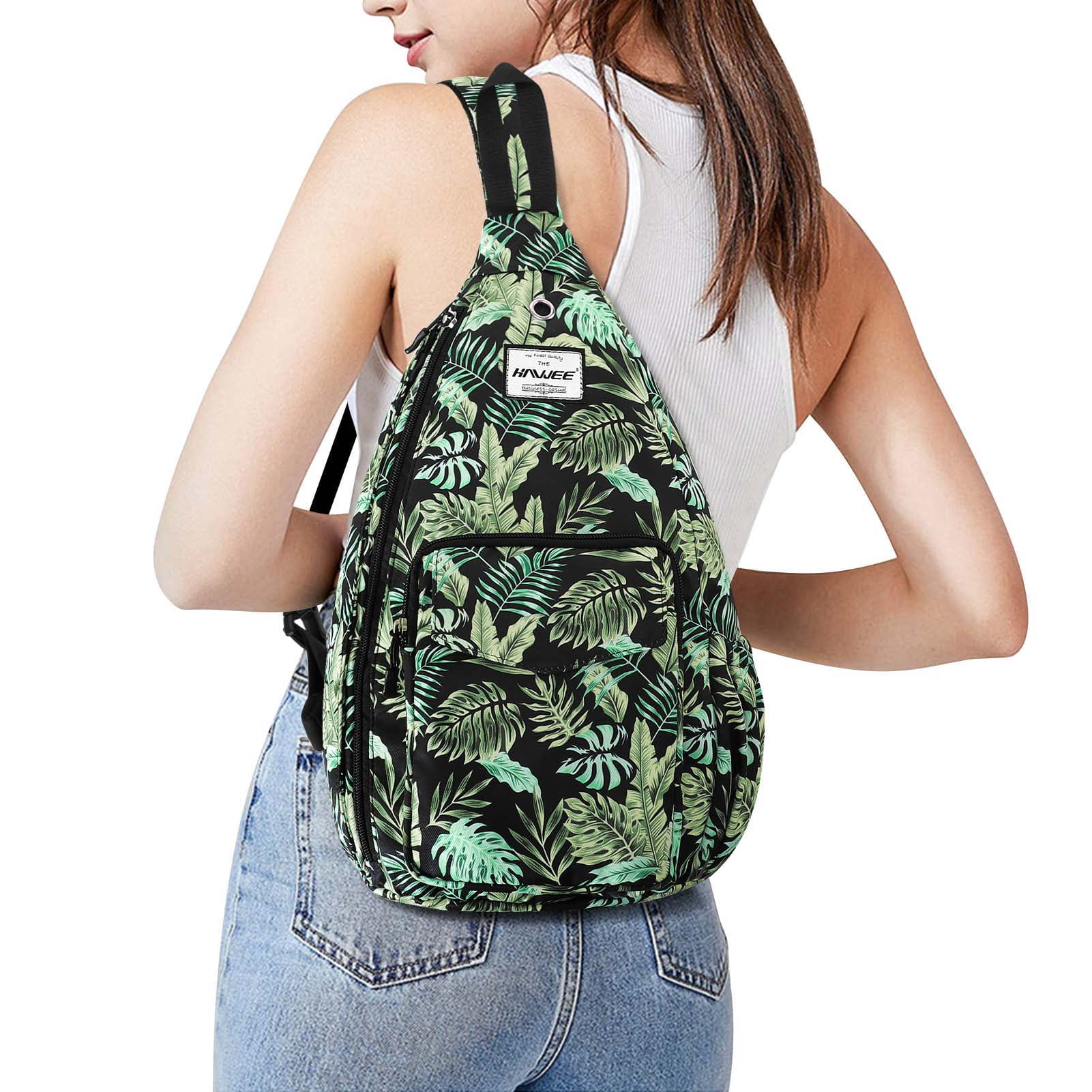 HAWEE Sling Bags for Women Waterproof Crossbody Daypack Shoulder Travel Backpack, Banana Leaf