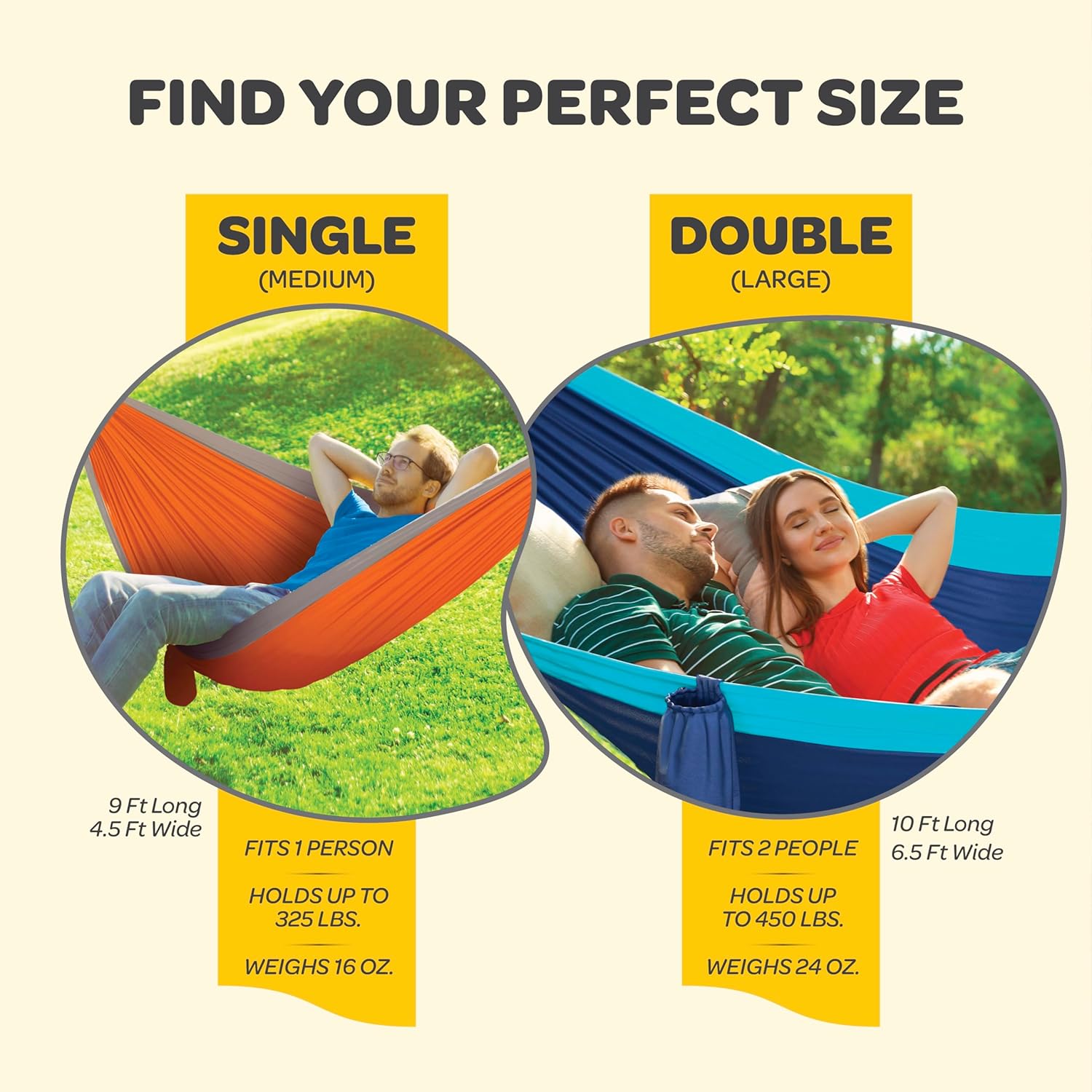 Durable Hammock 400 lb Capacity, Nylon Camping Hammock Chair - Double or Single Sizes w/Tree Straps and Attached Carry Bag - Portable for Travel/Backpacking/Beach/Backyard (Medium, Blue & Light Blue)