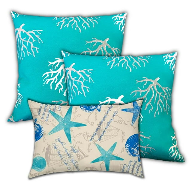 Housses de Coussin à Fermeture Éclair Intérieures/extérieures Oceans Creations - Tissu Bleu (Lot de 3)