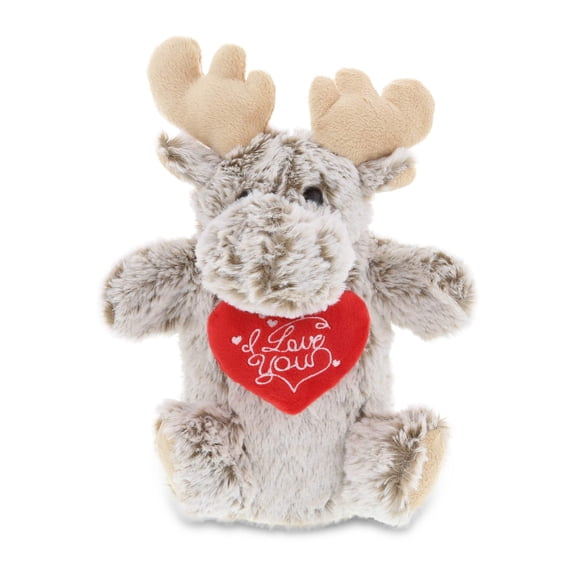 DolliBu I LOVE YOU Moose Super Soft Plush Hand Puppet - Cute Stuffed Animal with Heart And With Name Personalization For Valentine, Anniversary, Romantic Date, Boyfriend, & Girlfriend Gift - 11"