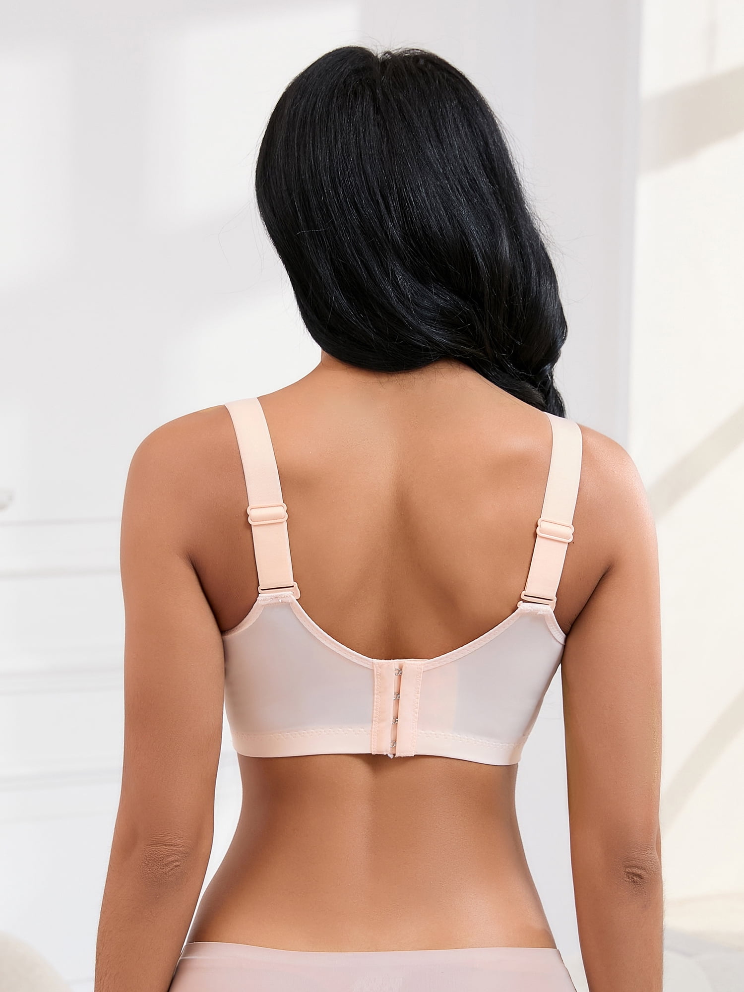 Unique Bargains Women's Wirefree U Back V-Neck Mesh Minimizers Bras M Beige