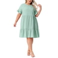 thumbnail image 2 of Agnes Orinda Women's Plus Size Summer Dresses Texture Ruffle Short Sleeve Tiered Hem Crew Neck Midi Casual A Line Dress 2025 4X Light Green, 2 of 6