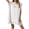 thumbnail image 2 of Qzwdhjm Swimsuits Coverups for Women Cap Sleeve Mini Dress Coverup Hollow Out V Neck Beach Cover Up with Slit Side for Swimpool Party, 2 of 6